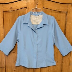 Royal Robbins Sky Blue 3/4 Sleeve 100% Polyester Snap Closure Blouse Womens Sz M